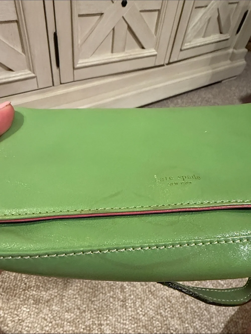 kate spade Vintage Green Leather Shoulder Bag with Gold Hardware